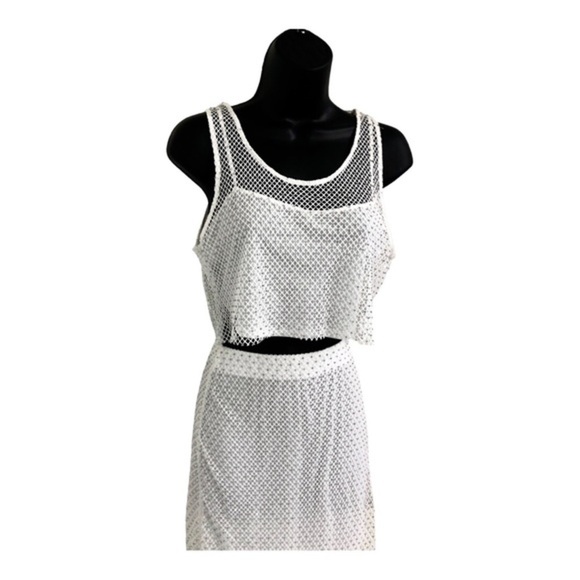 Sincerely Jules white sequin net mesh cropped tank top and skirt set size medium - Picture 16 of 17
